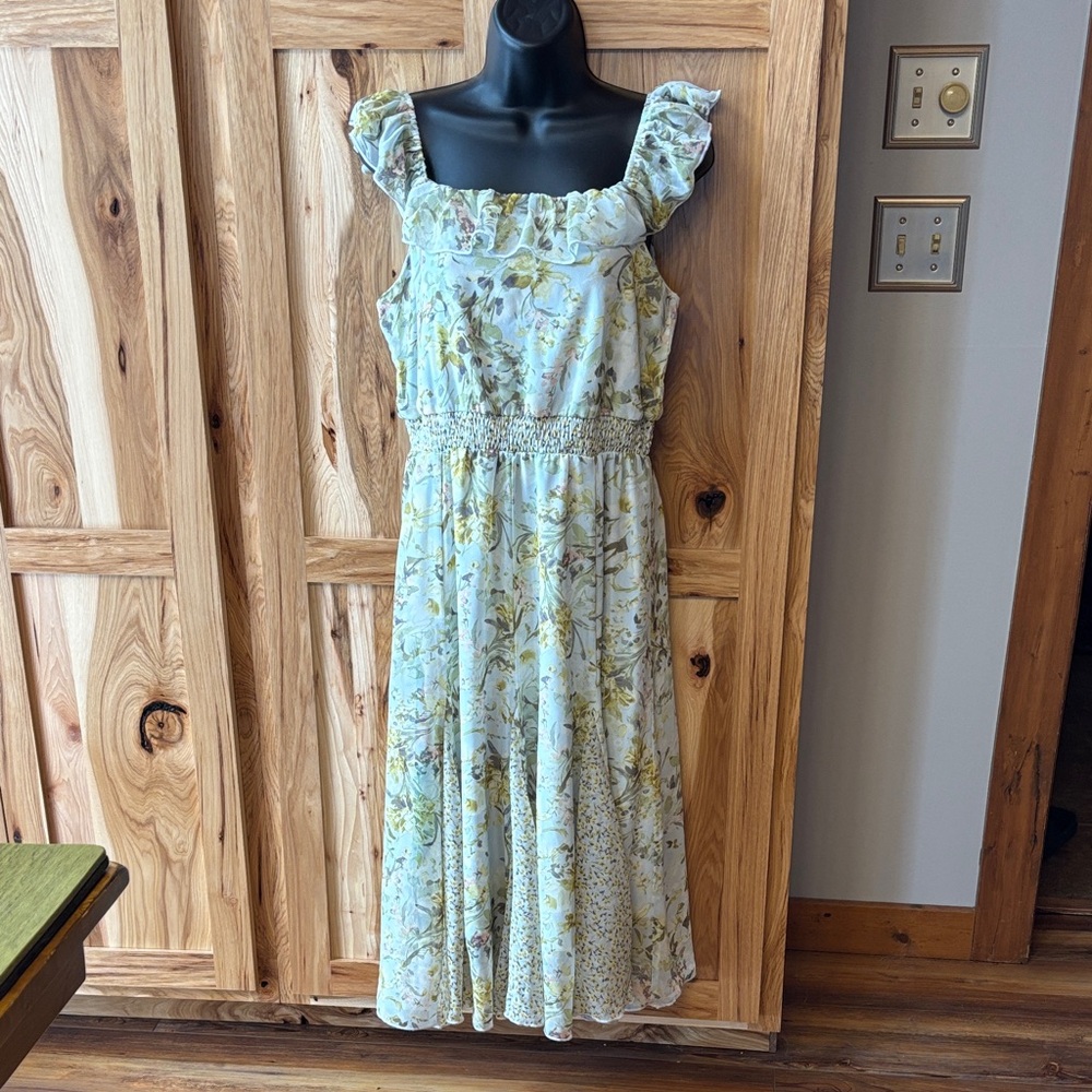 Zunie Pale Blue & Yellow Floral Ruffle Dress